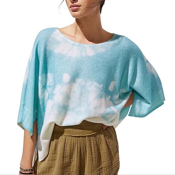 Anthropologie Cashmere Collection Turquoise White Tie Dye Sweater Size S - Picture 1 of 5